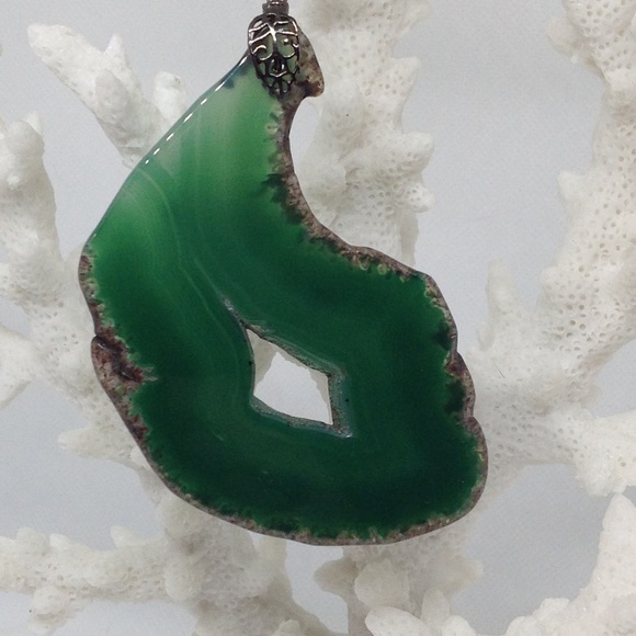 Geode Agate Slice Necklace on Waxed Cotton Cord - Picture 5 of 11